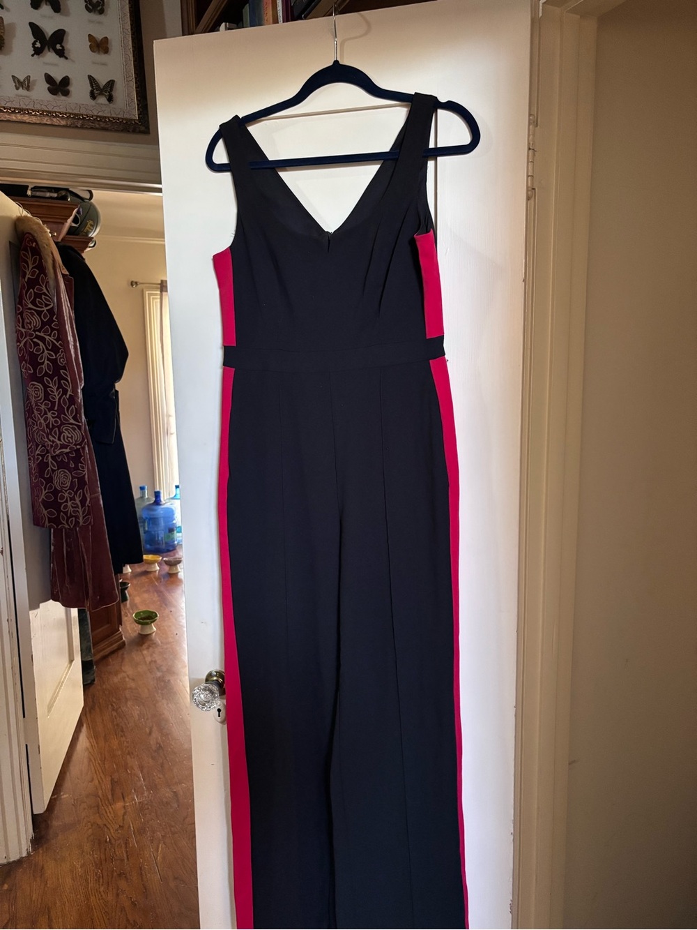 Donna Morgan Black Jumpsuit with Red Side Panels